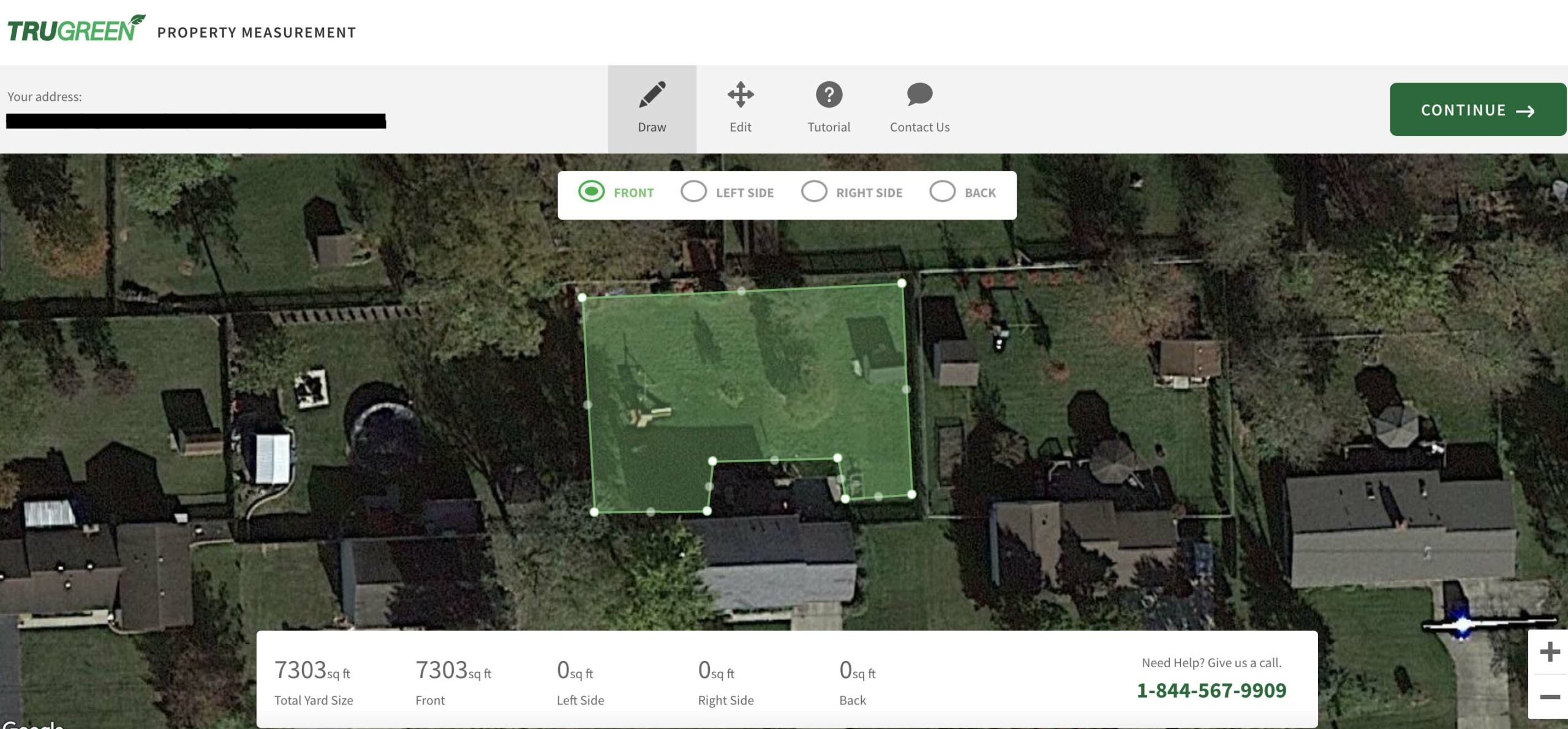 A screenshot of the TruGreen property measurement tool.