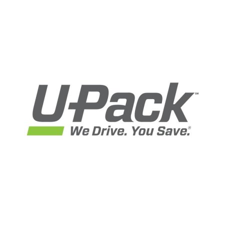  The words 'U-Pack We drive. You save." are written in grey lettering with a green dash under the 'U', all set against a white background.