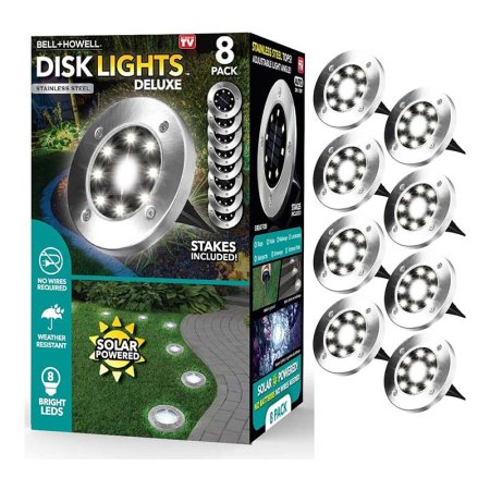  Box of Bell + Howell Pathway & Landscape Disk Lights with 8 lights on the side on a white background