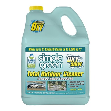  A jug of Simple Green Oxy Solve Concrete and Driveway Cleaner on a white background.
