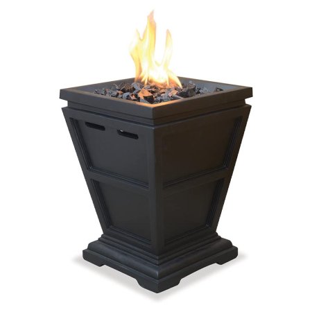  The Endless Summer GLT1343SP LP Gas Outdoor Fire Column on a white background and burning a small fire.