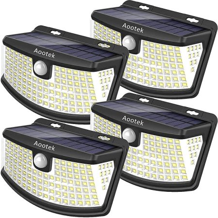  4 Aootek Solar Security Lights on a white background