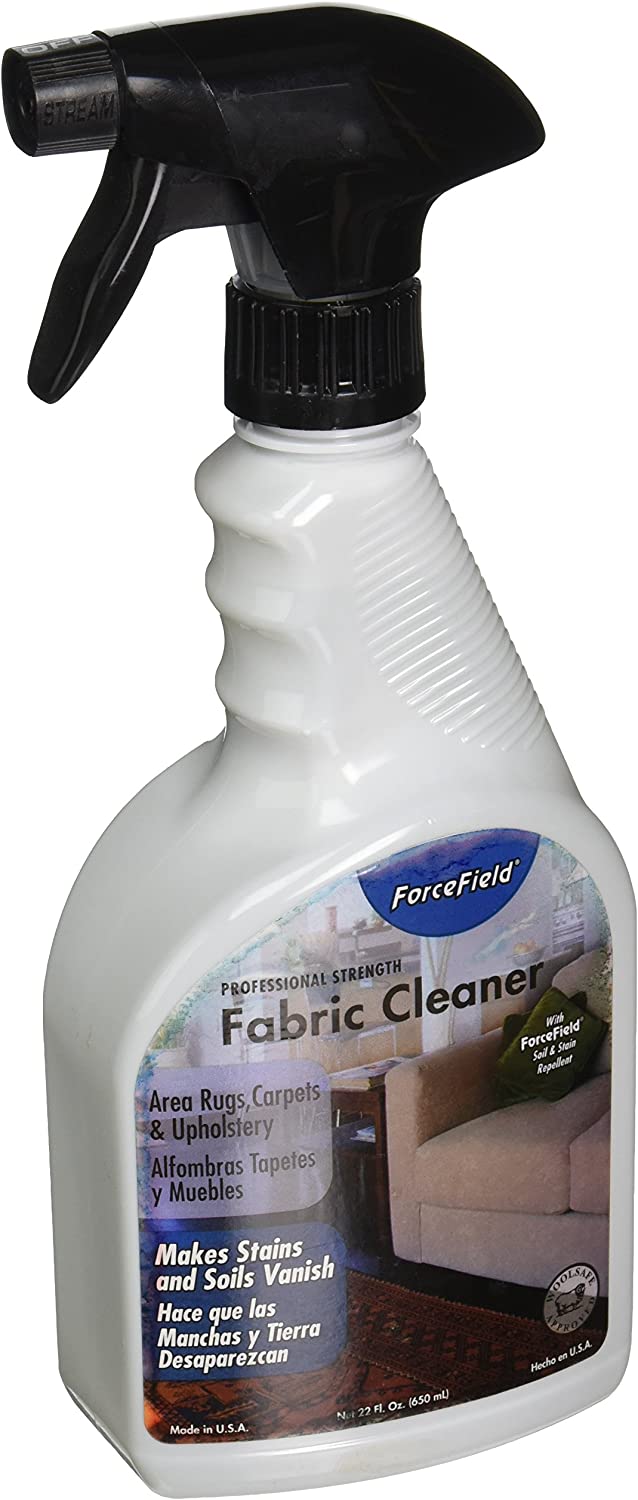 A bottle of Forcefield upholstery cleaner.