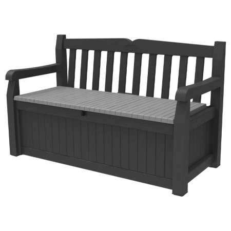  Keter Solana 70-Gallon Outdoor Storage Bench on a white background