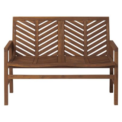 Walker Edison Vincent Patio Wood Loveseat Bench on a white background