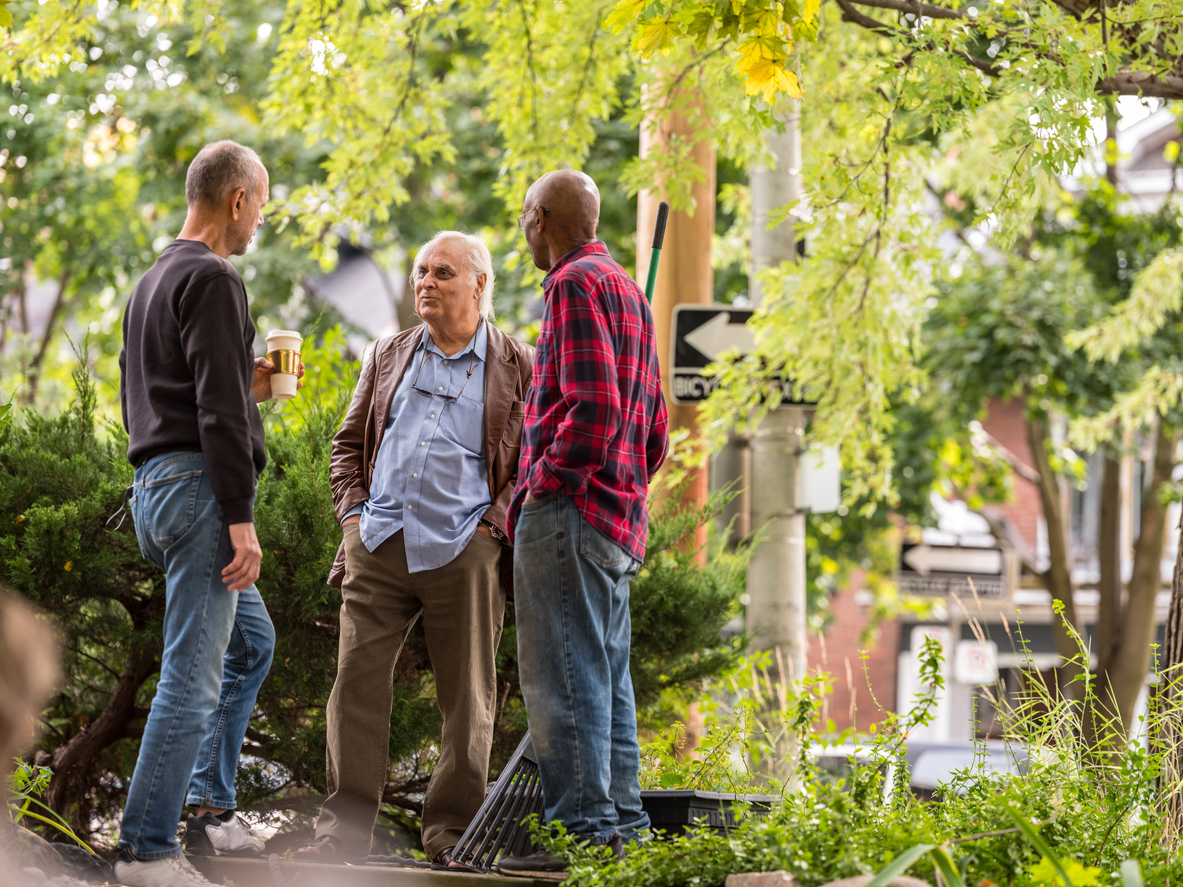 whose problem is it anyway three neighbor men talking one raking leaves