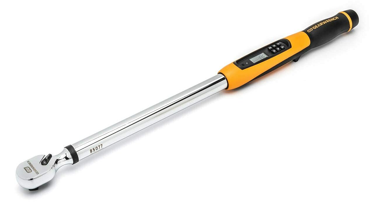 Digital torque wrench on a white background.