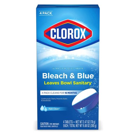  A package of the Clorox Automatic Toilet Bowl Cleaner Bleach & Blue on a white background.