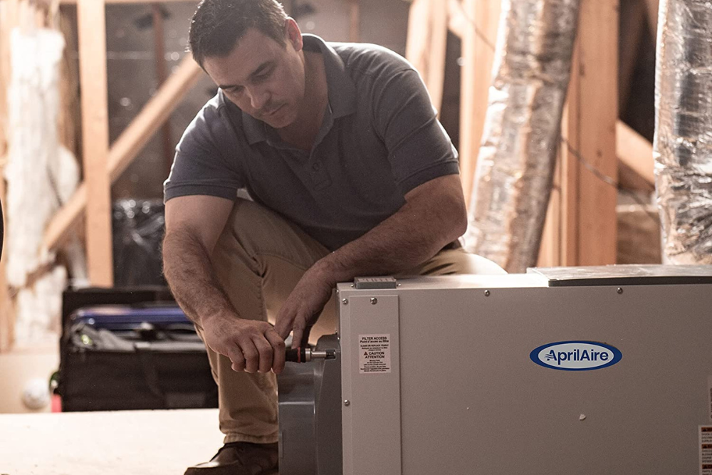 Person installed an AprilAire whole-house dehumidifier in unfinished basement