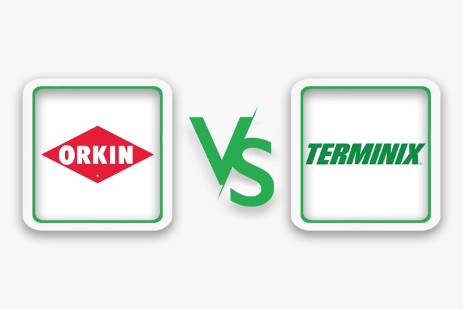 Orkin logo and Terminix logo with a "vs" graphic between the two.