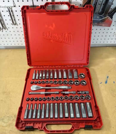 Milwaukee Socket Set on wood workbench