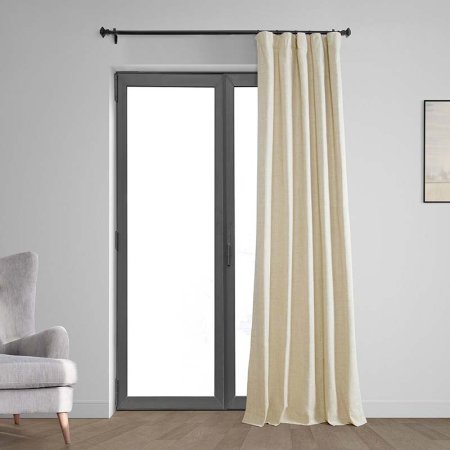  Bodulf Cross-Linen Thermal Blackout Curtains installed over a patio door.