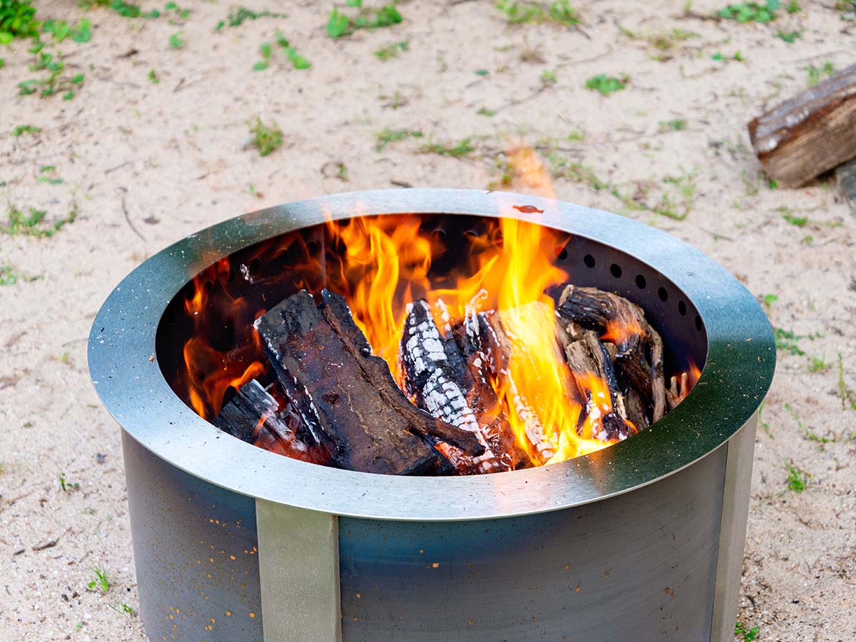 A fire burning in the Breeo fire pit