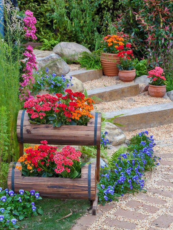 Stairs built into a hilly backyard