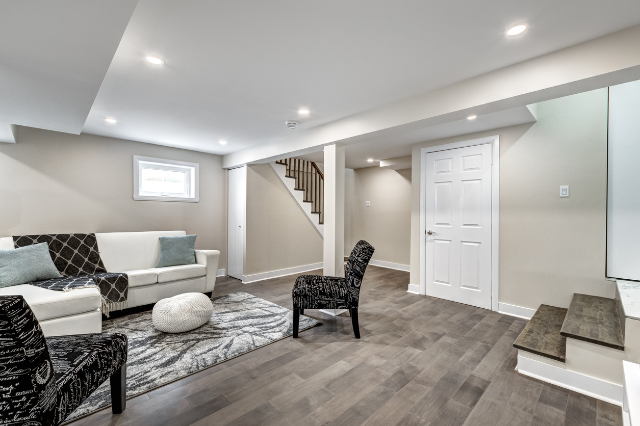 Basement with cream walls