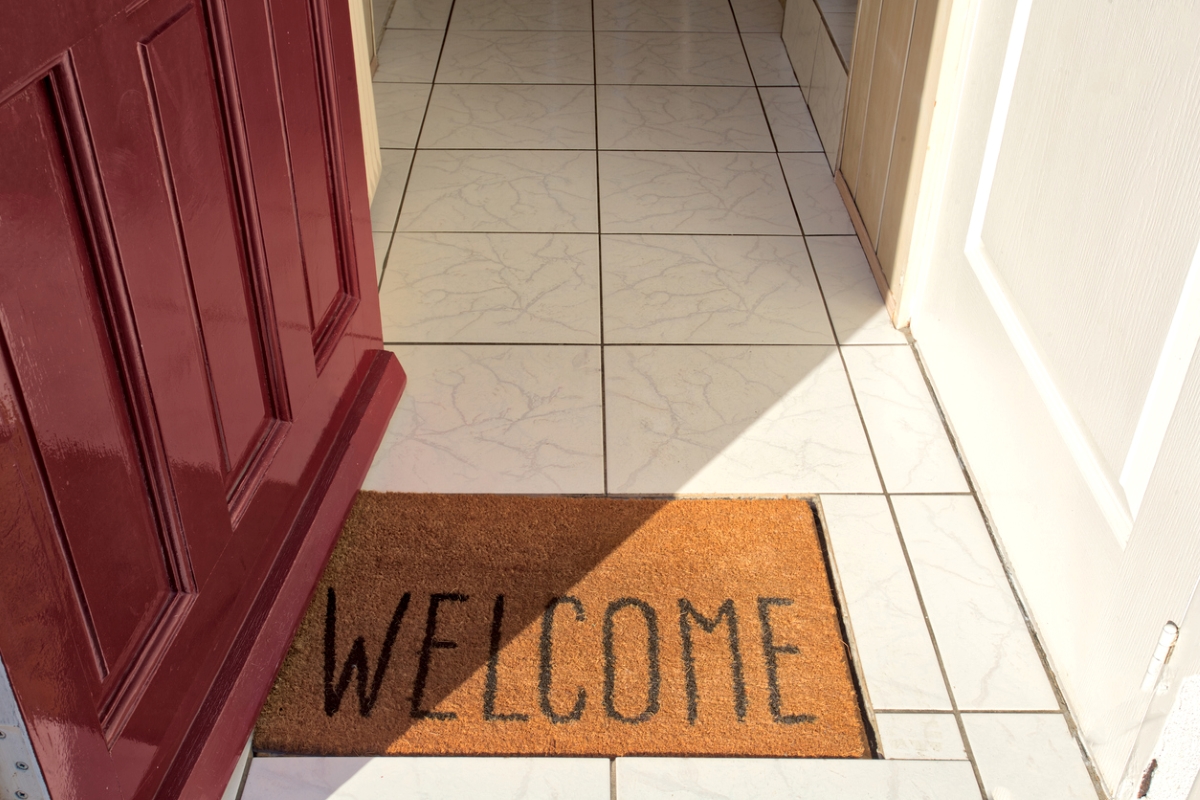 Opened front red door to clear entry way