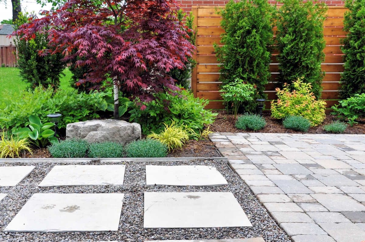 Front yard hardscaping with plants