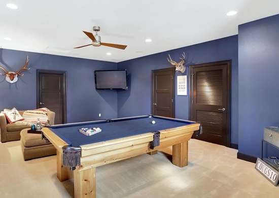 Basement painted navy blue