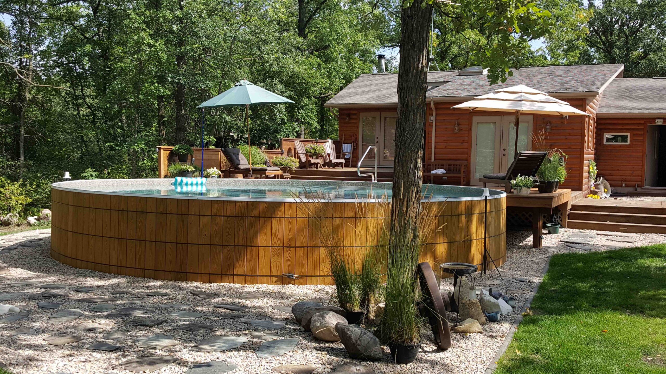 Oval outdoor above ground pool