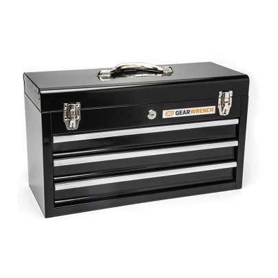 GearWrench steel, black 3-Drawer Tool Box with handle on white background