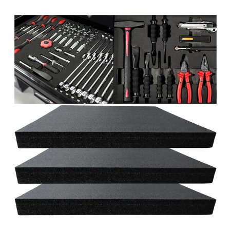  Split image of Onreva Tool Box Foam Organizer, one is the plain foam and the other is the foam holding pliers and wrenches