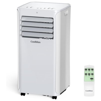 Coolblus 12,000 BTU Portable Air Conditioner with remote on white background