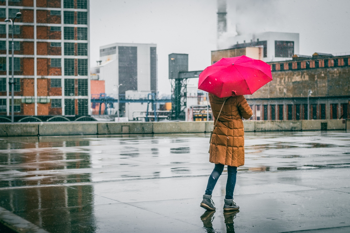 woman with red umbrella