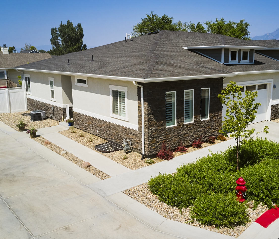 An aerial view of a USA residential home.