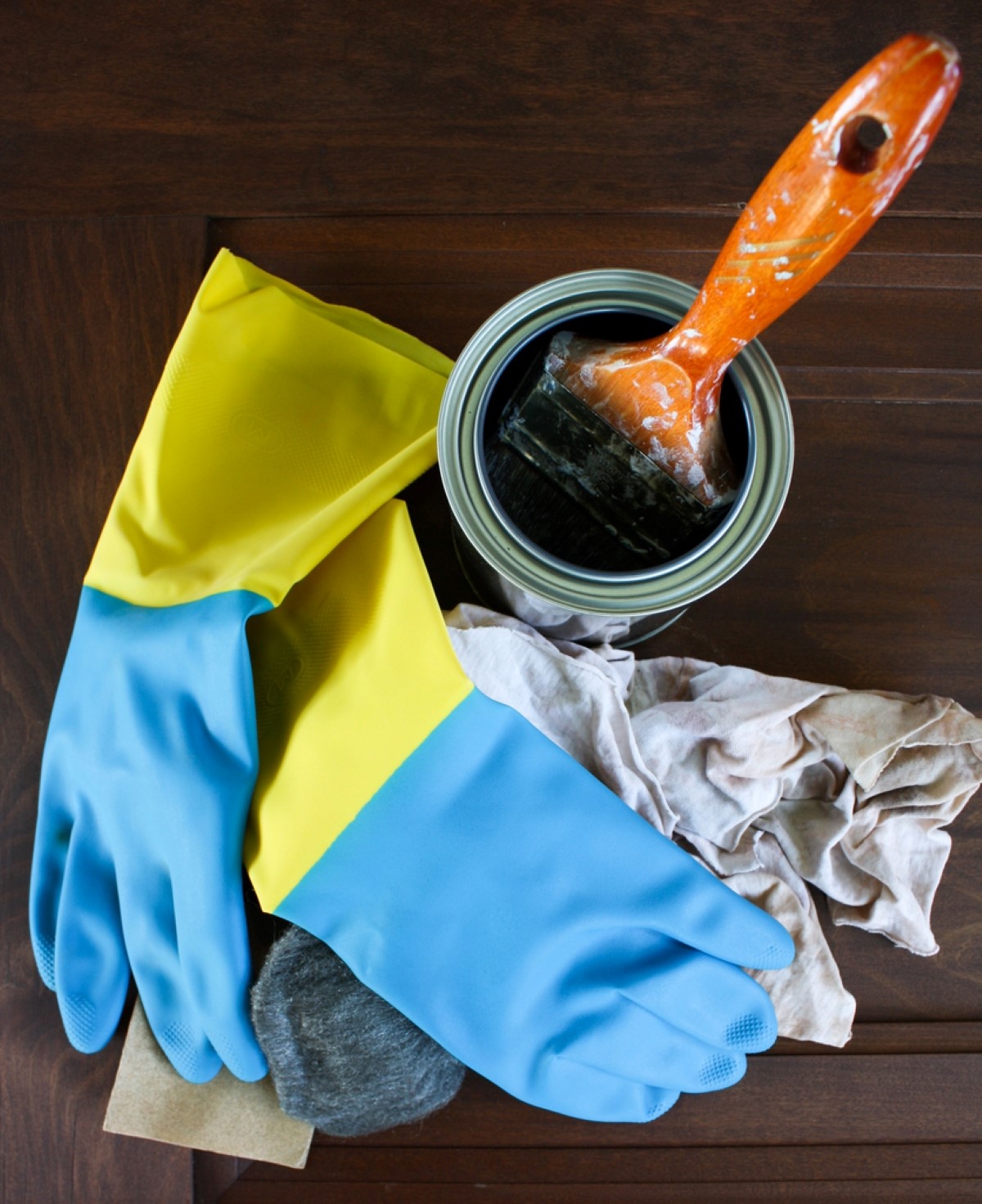 Gloves and rags used for wood staining