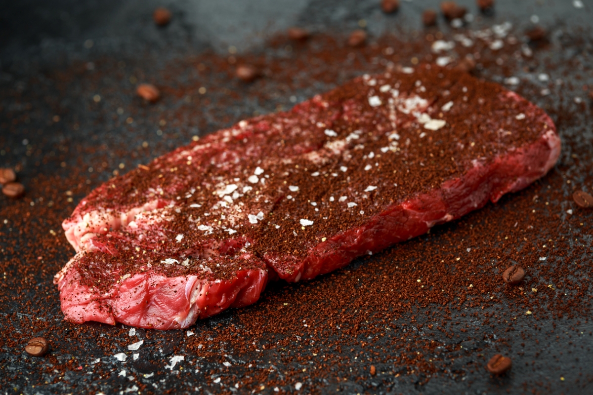 Coffee rub on raw steak