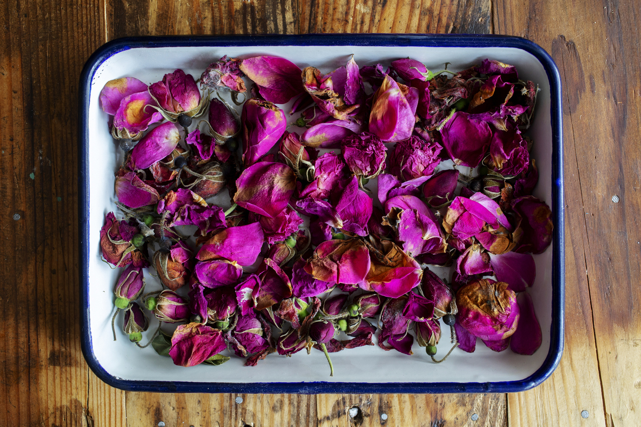 rose petals on table