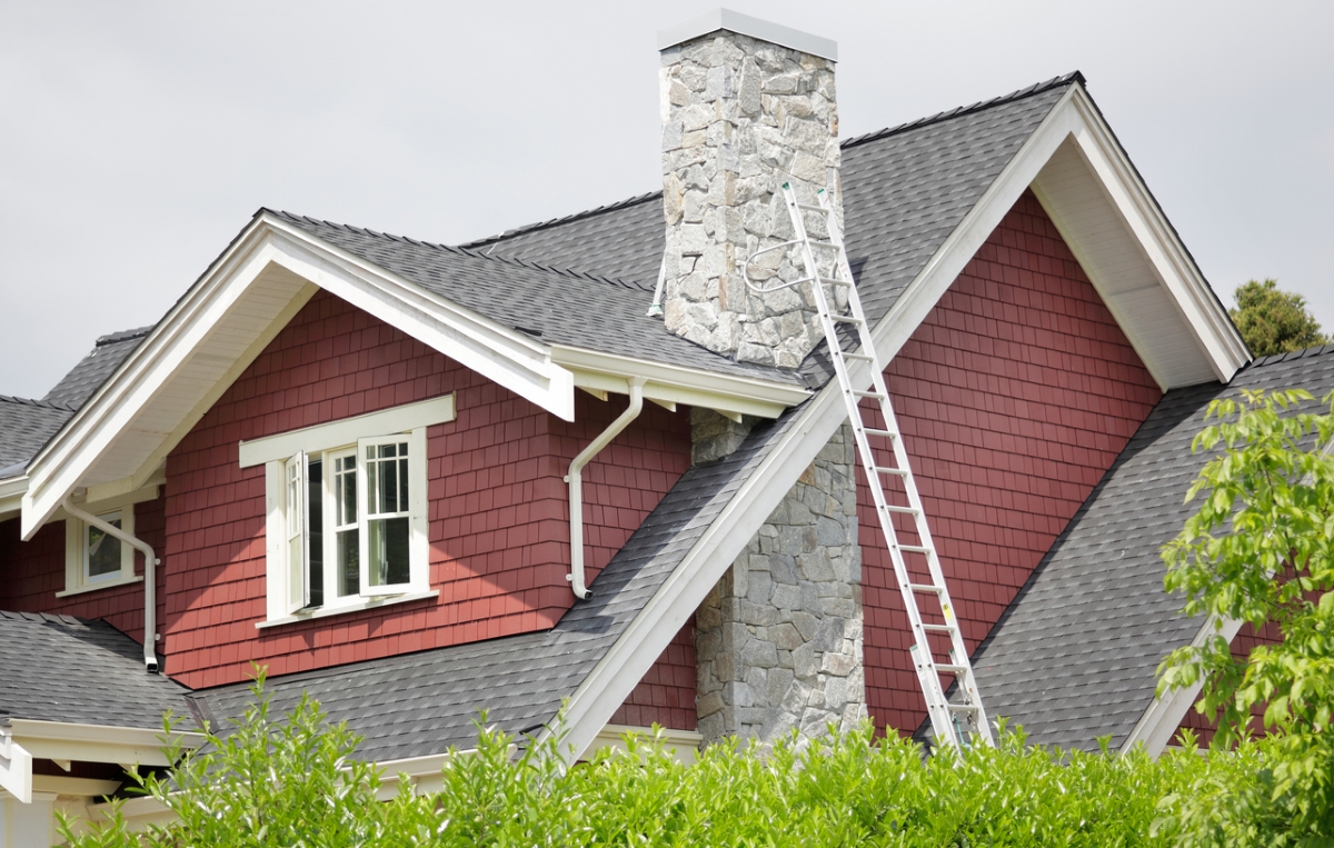 Ladder resting on roof