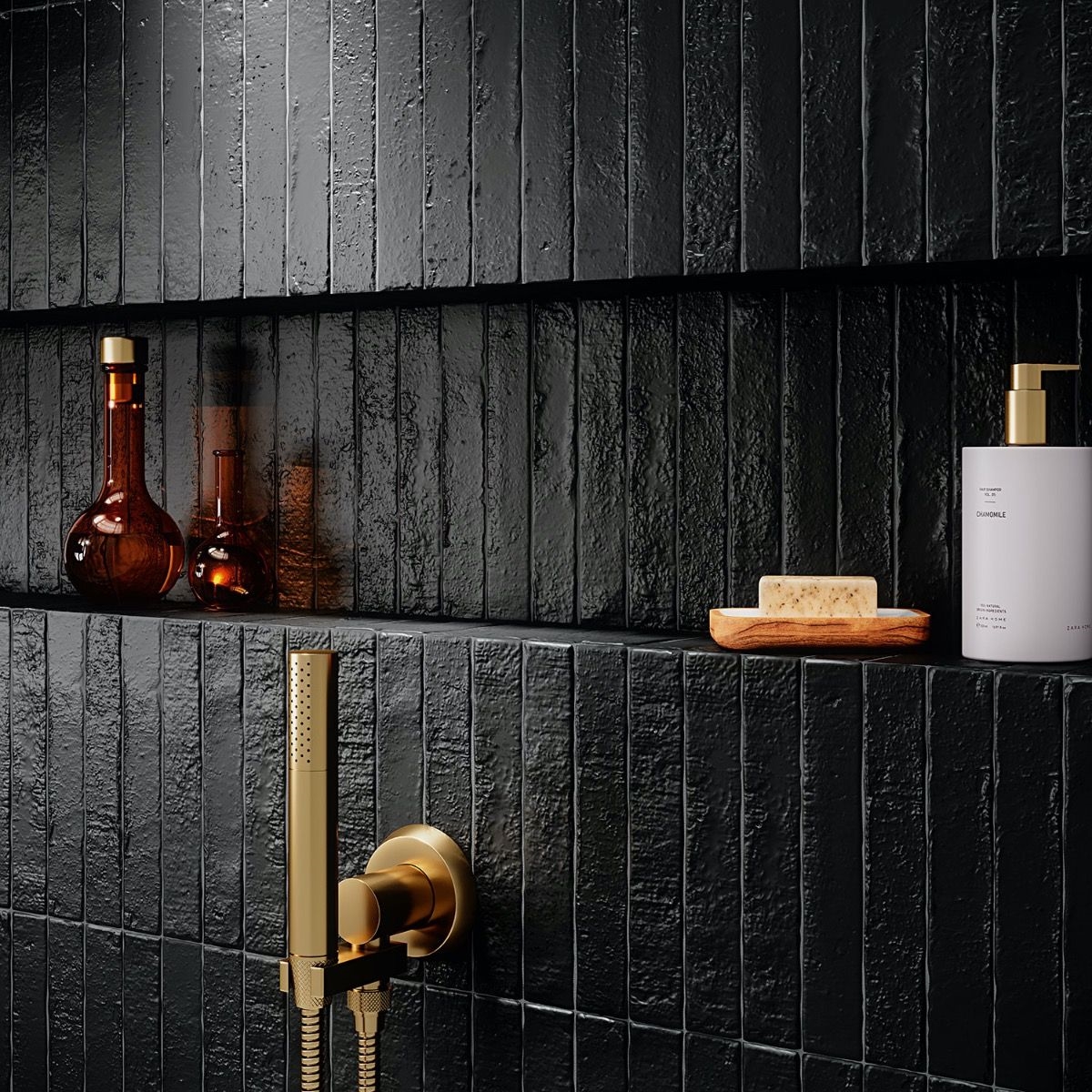 Black tiles on wall