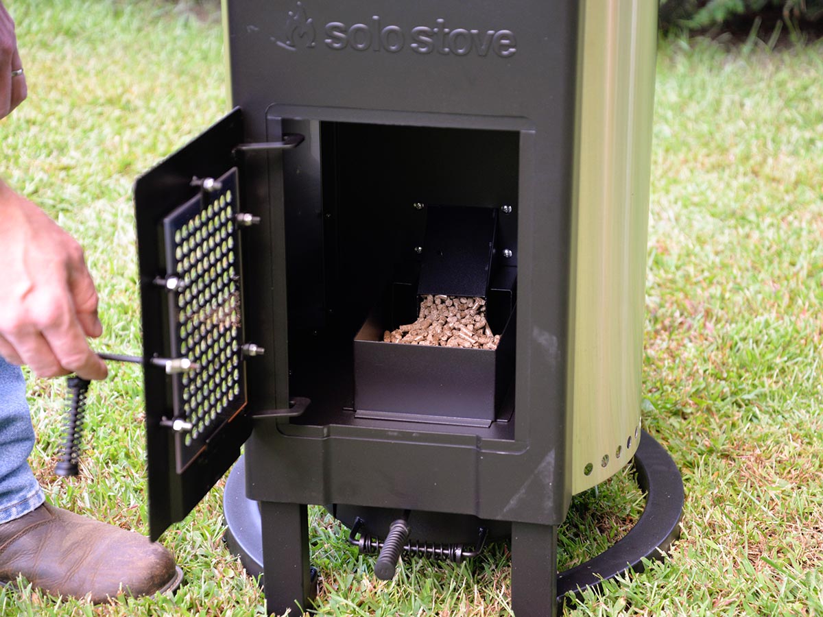 Inside the firebox of a Solo Stove Tower Patio Heater