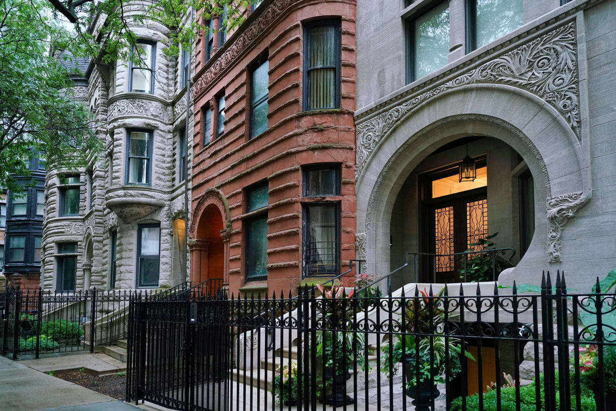 street with elegant 19th century townhouses and apartments