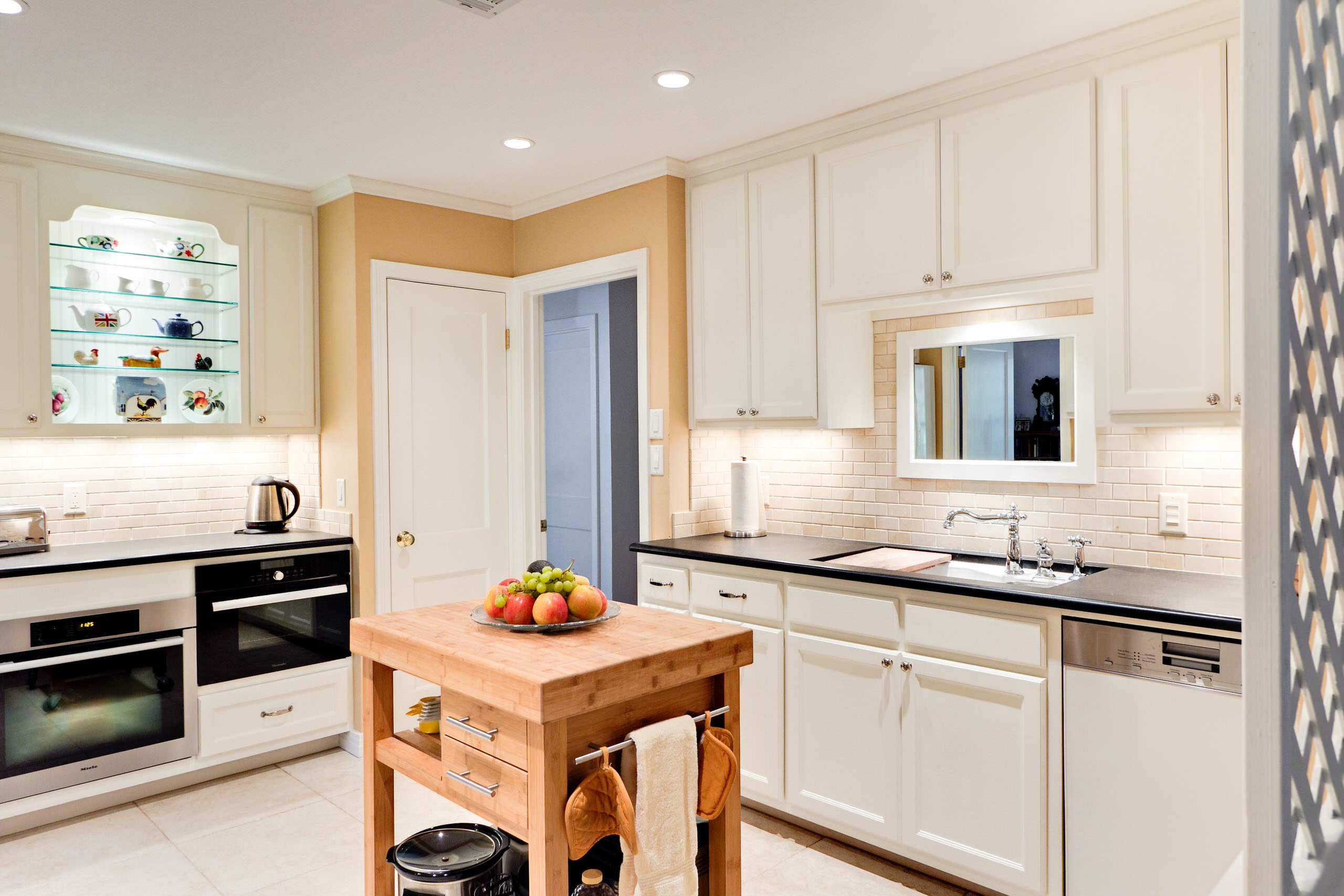 Butcher Block island in small kitchen