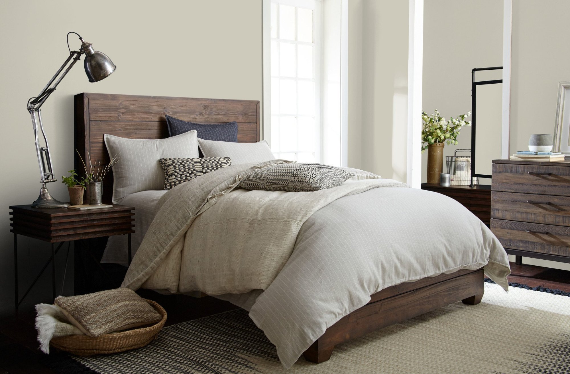 bedroom with grey walls