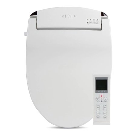  The Alpha Bidet Alpha JX Bidet Toilet Seat on a white background with its remote.