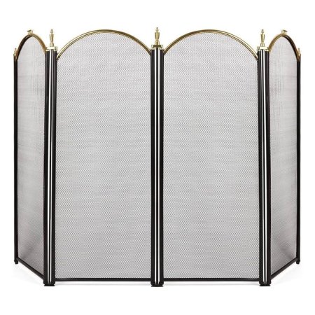  The Amagabeli 4-Panel Wrought Iron Fireplace Screen on a white background.