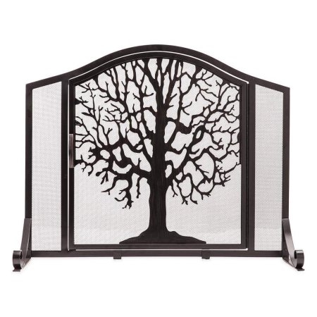  The Plow & Hearth Tree of Life Fire Screen With Door on a white background.