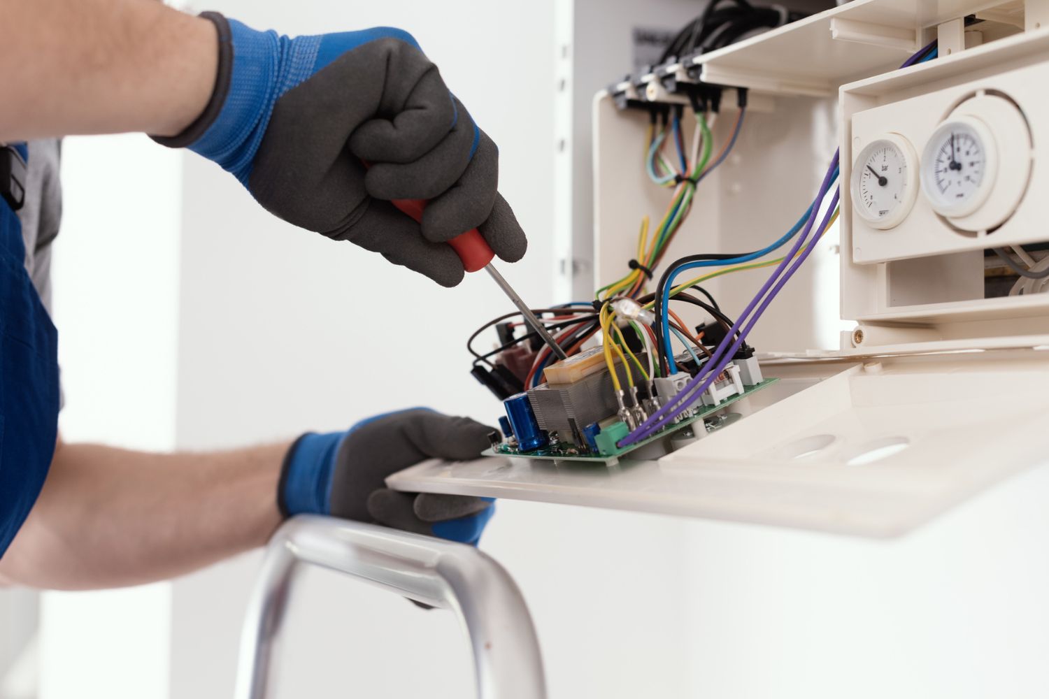 How Much Does a Boiler Service Cost: Plumber inspecting a boiler to determine service cos