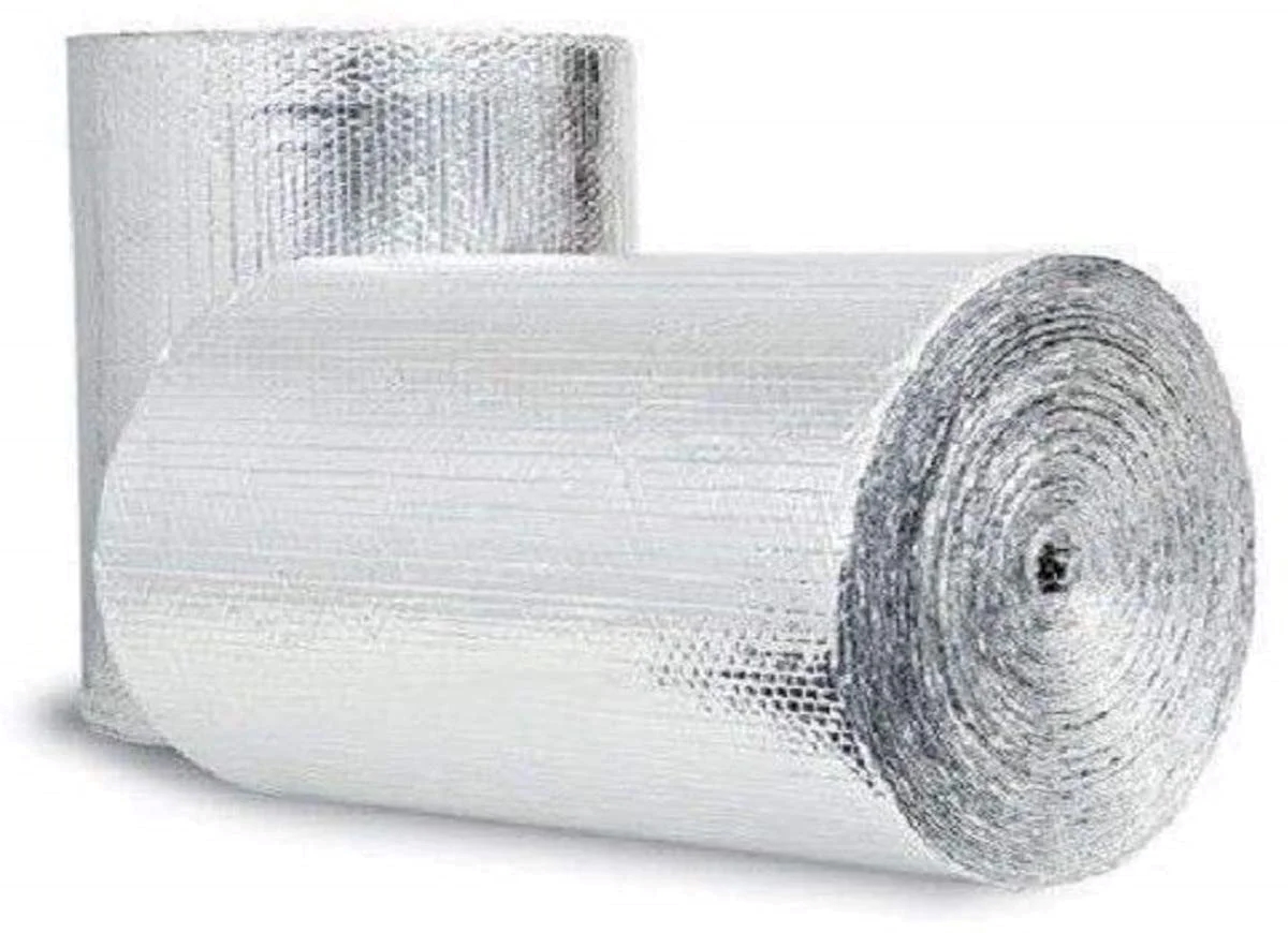 Rolls of silver bubble wrap.