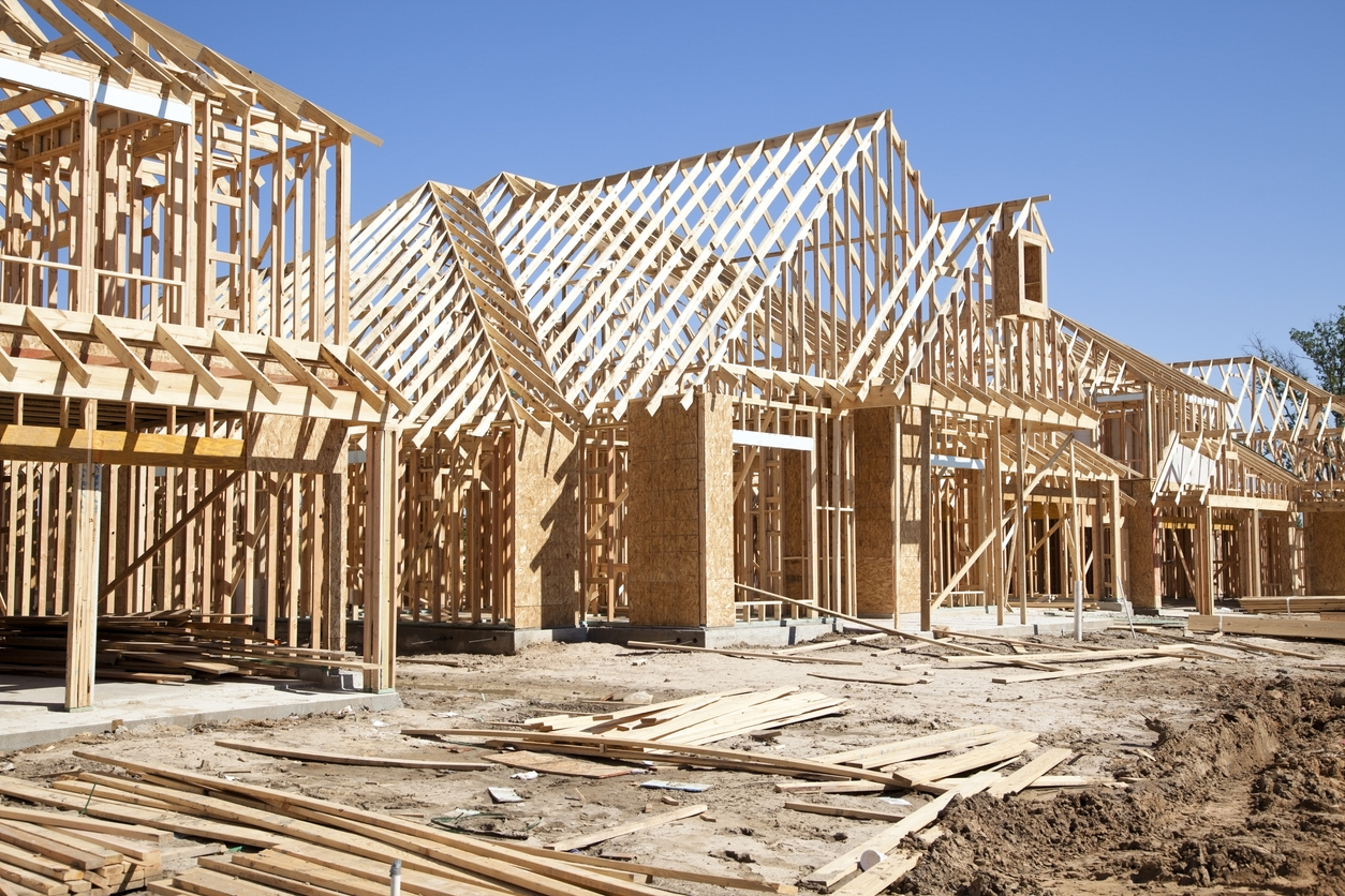 Suburban homes in construction phase.