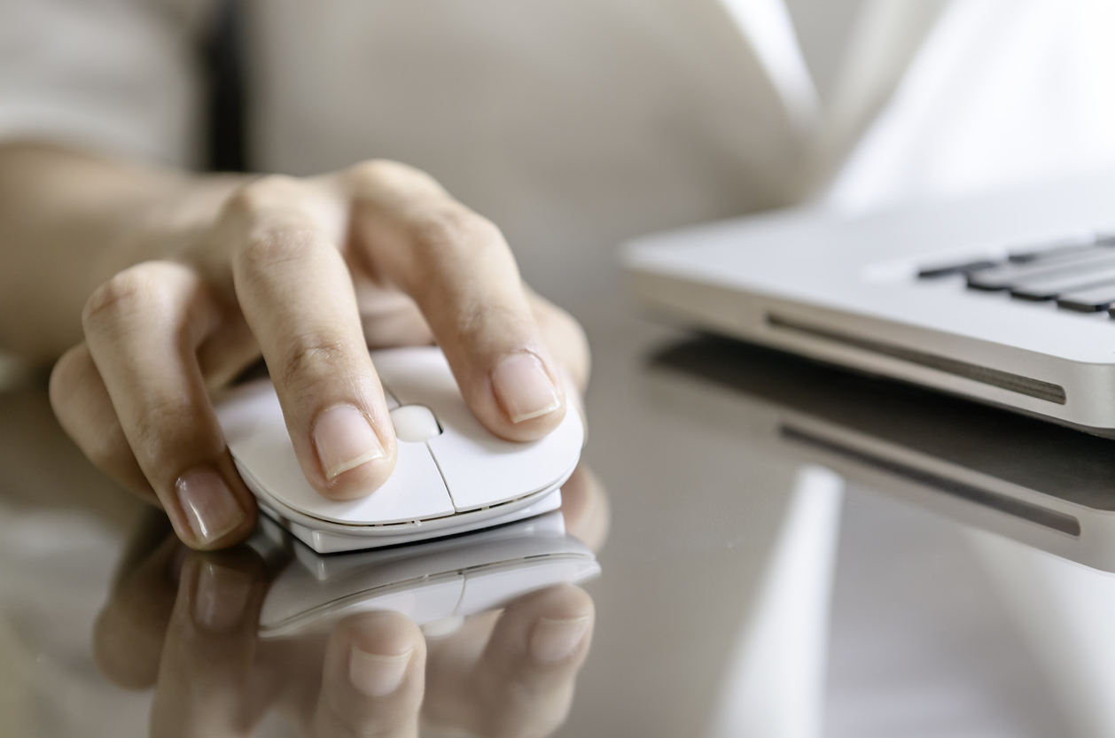 Woman using a mouse working on the computer