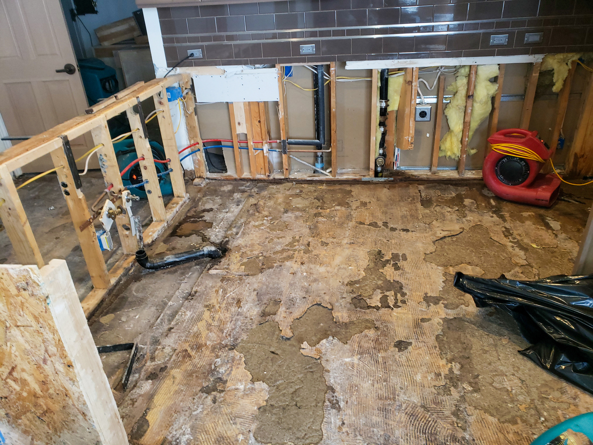 Kitchen demolition after a burst pipe.