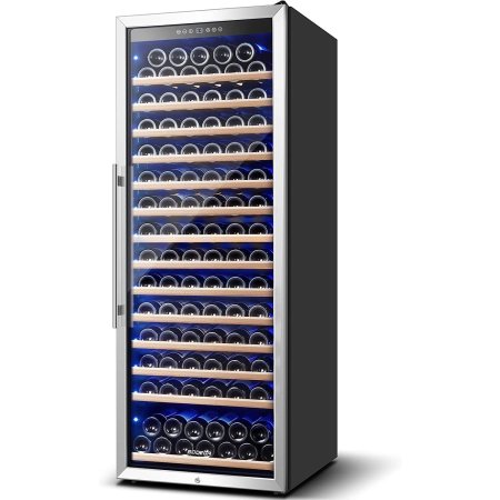  The Bodega Cooler 24-Inch Large-Capacity Wine Cooler stocked with bottles on a white background.