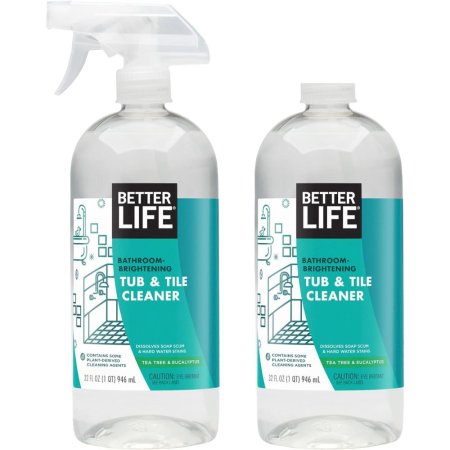  Two bottles of Better Life Tub and Tile Cleaner on a white background.