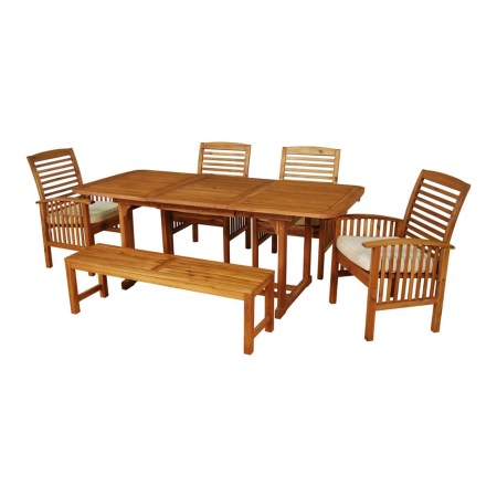  Walker Edison 6-Piece Modern Patio Dining Set with a table, 4 chairs and a bench