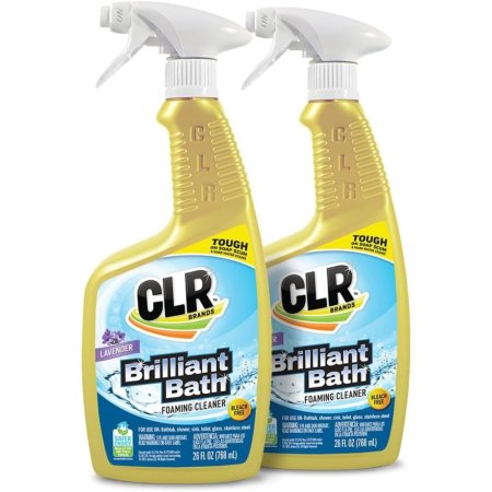  Two spray bottles of CLR Brilliant Bath Foaming Cleaner on a white background.