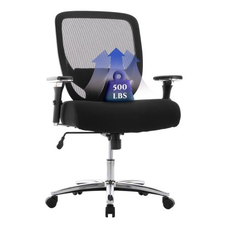  The Colamy Mid-Back Mesh Office Chair on a white background with an illustration of a 500-pound weight on it.